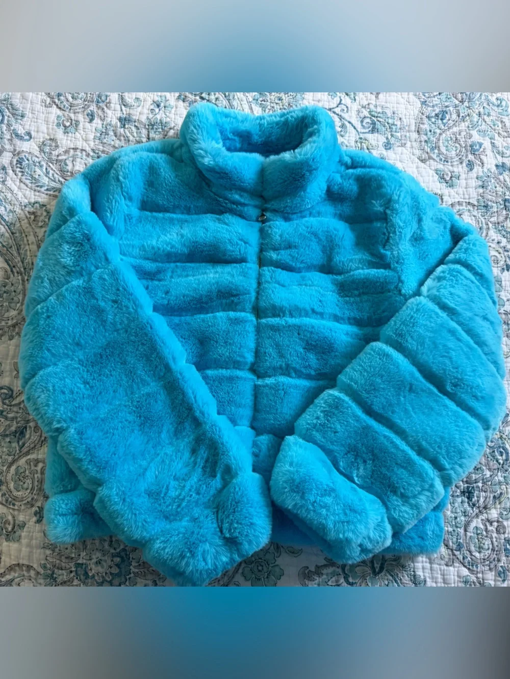 Tractr Bright Turquoise Faux Fur Coat